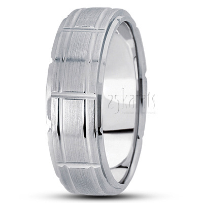 Fancy Grooved Diamond Cut Wedding Ring  - view 2