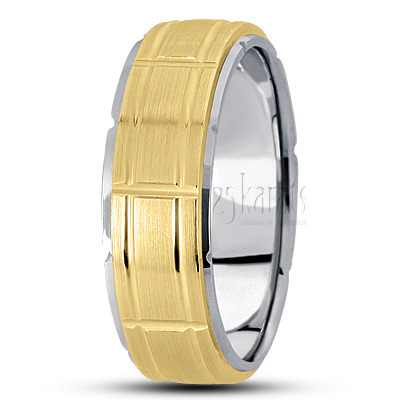 Fancy Grooved Diamond Cut Wedding Ring  - main view