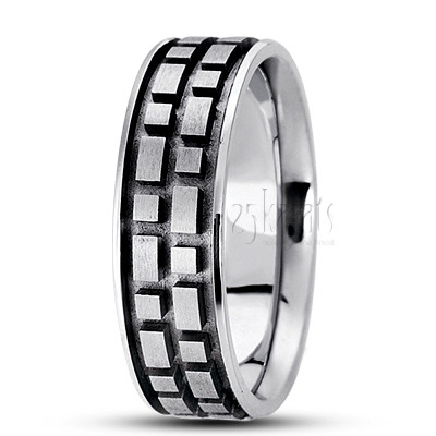 Rectangular Cut Carved Design Wedding Band  - main view