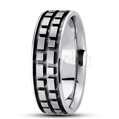 Rectangular Cut Carved Design Wedding Band  - main view thumbnail