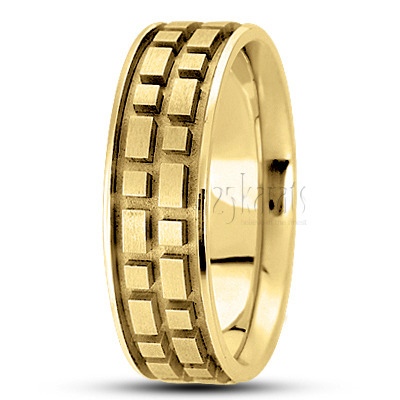 Rectangular Cut Carved Design Wedding Band  - view 2