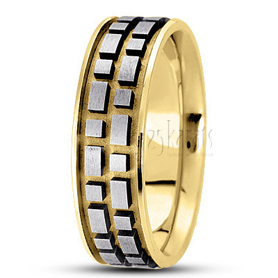 Rectangular Cut Carved Design Wedding Band  - view 4 thumbnail