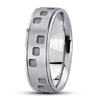 Square Cut Carved Design Wedding Ring  - view 2 thumbnail