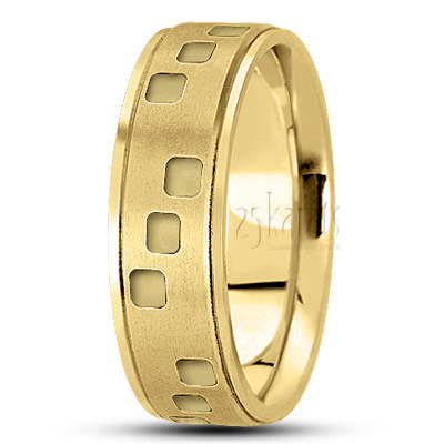Square Cut Carved Design Wedding Ring  - view 3