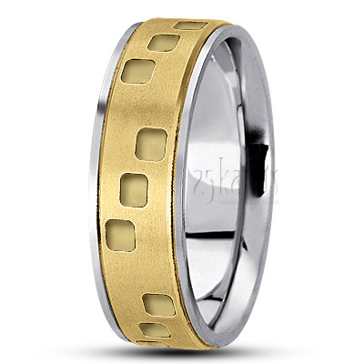 Square Cut Carved Design Wedding Ring  - main view