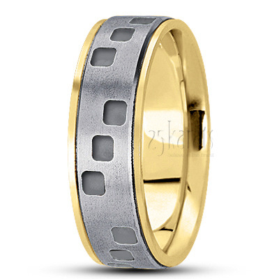 Square Cut Carved Design Wedding Ring  - view 4