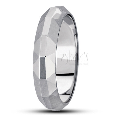 Shiny Grooved Carved Design Wedding Band  - main view