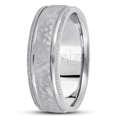 Beaded Edge Hammer Design Wedding Band - view 2