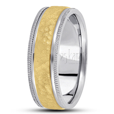 Beaded Edge Hammer Design Wedding Band - view 4