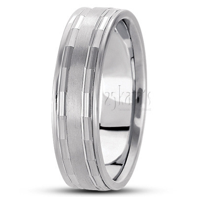 Angular Cut Diamond Carved Wedding Ring  - view 2 thumbnail