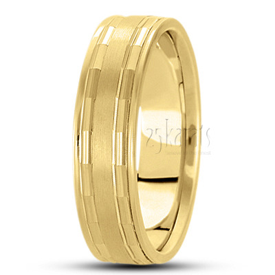 Angular Cut Diamond Carved Wedding Ring  - view 3