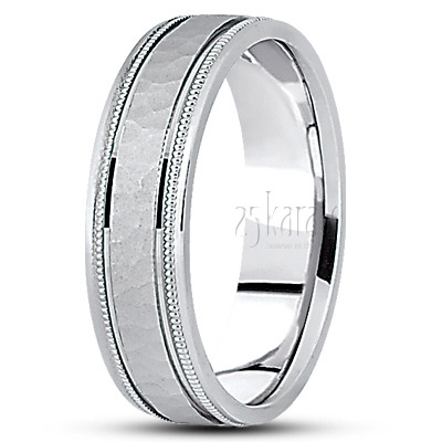 Incised Hammer Carved Design Wedding Band  - main view