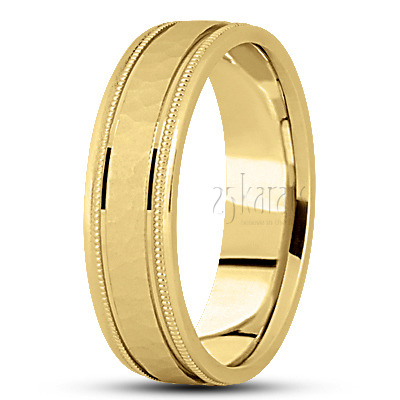 Incised Hammer Carved Design Wedding Band  - view 2