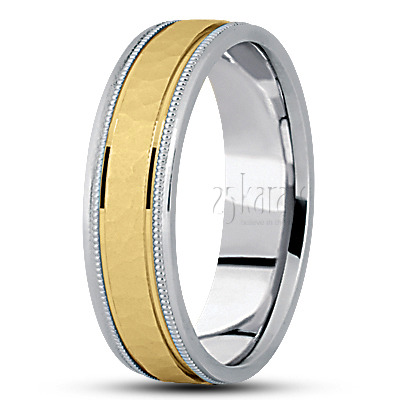 Incised Hammer Carved Design Wedding Band  - view 3