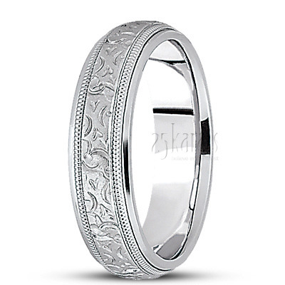 Elegant Shiny Diamond Carved Wedding Band  - view 2 thumbnail