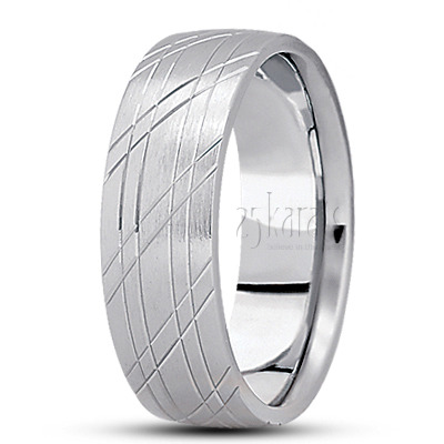 Incised Satin Carved Design Wedding Band  - view 2