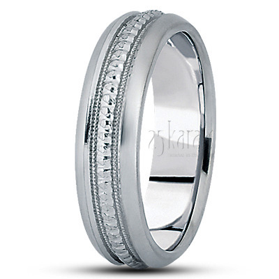 Beveled Edge Carved Design Wedding Ring  - view 2 thumbnail