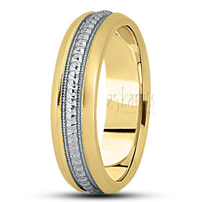 Beveled Edge Carved Design Wedding Ring  - main view thumbnail