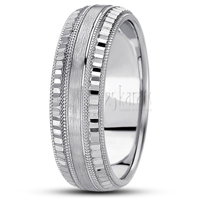 Ridged Edge Diamond Carved Wedding Ring  - view 2