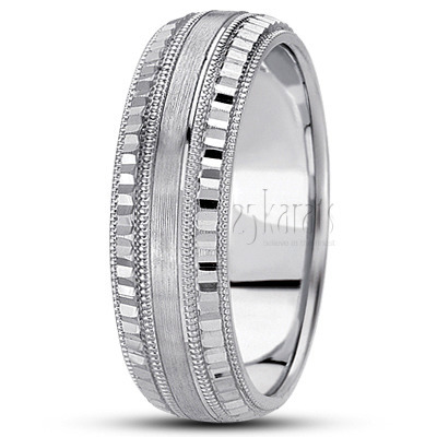 Ridged Edge Diamond Carved Wedding Ring  - view 2 thumbnail