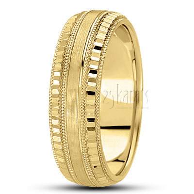 Ridged Edge Diamond Carved Wedding Ring  - view 3 thumbnail