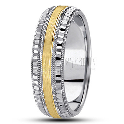 Ridged Edge Diamond Carved Wedding Ring  - main view thumbnail