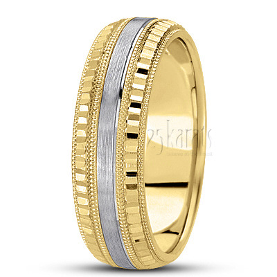 Ridged Edge Diamond Carved Wedding Ring  - view 4