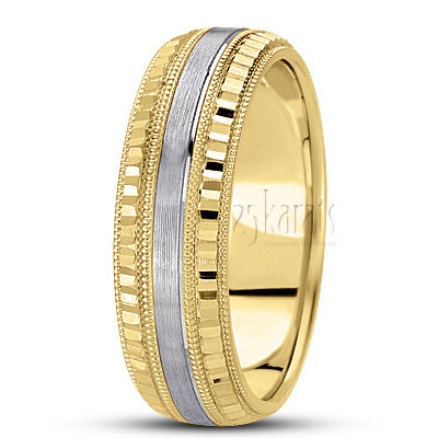 Ridged Edge Diamond Carved Wedding Ring  - view 4 thumbnail