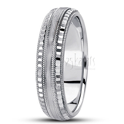 Ridged Edge Diamond Carved Wedding Ring  - view 5