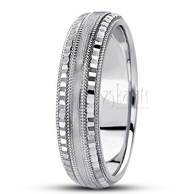 Ridged Edge Diamond Carved Wedding Ring  - view 5 thumbnail