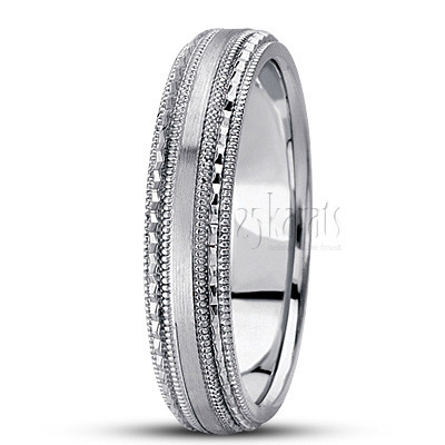 Ridged Edge Diamond Carved Wedding Ring  - view 6 thumbnail