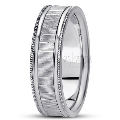 Modern Carved Design Wedding Band  - view 2 thumbnail