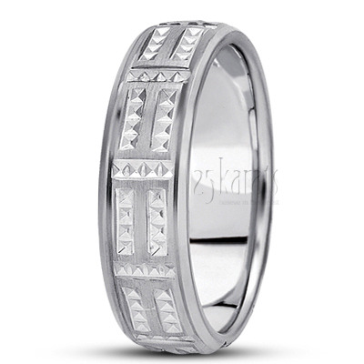 Elegant Diamond Carved Wedding Band  - view 2