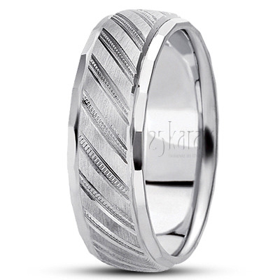 Diagonal Cut Carved Design Wedding Band  - view 2