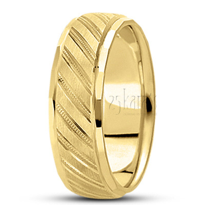Diagonal Cut Carved Design Wedding Band  - view 3