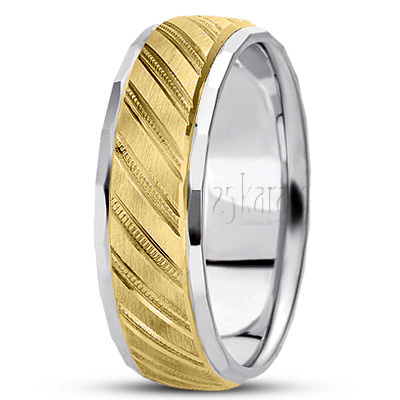 Diagonal Cut Carved Design Wedding Band  - main view