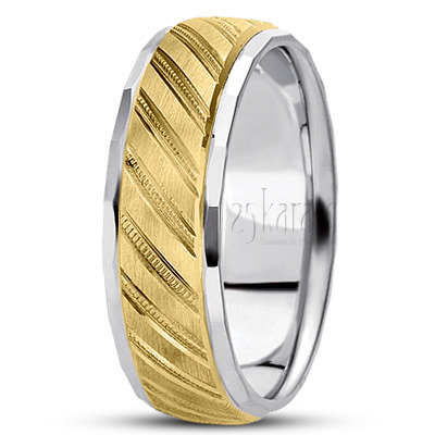 Diagonal Cut Carved Design Wedding Band  - main view thumbnail