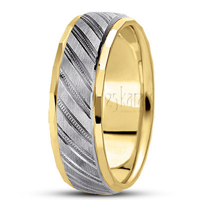 Diagonal Cut Carved Design Wedding Band  - view 4 thumbnail