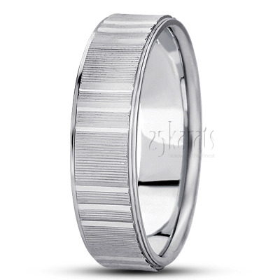 Incised Diamond Carved Wedding Ring  - view 2