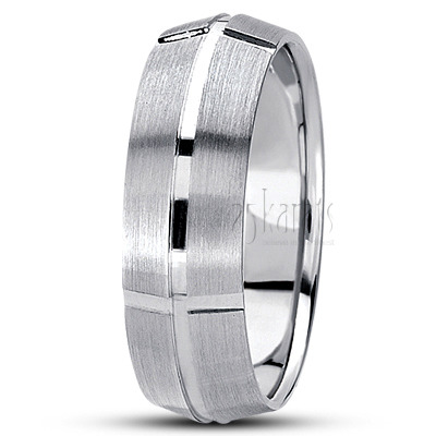 Exclusive Beveled Carved Design Wedding Band  - view 2