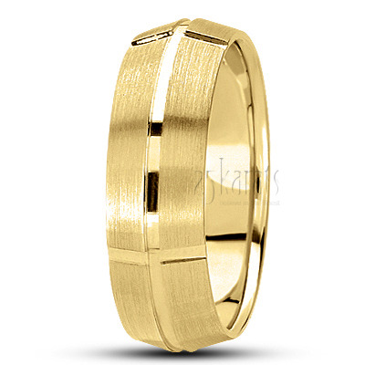 Exclusive Beveled Carved Design Wedding Band  - main view
