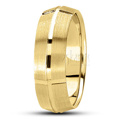 Exclusive Beveled Carved Design Wedding Band  - main view thumbnail