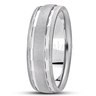 Angled Cut Carved Design Wedding Ring  1 - view 2