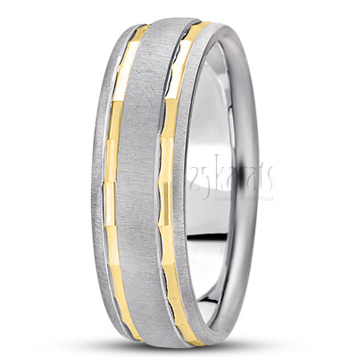 Angled Cut Carved Design Wedding Ring  1 - main view