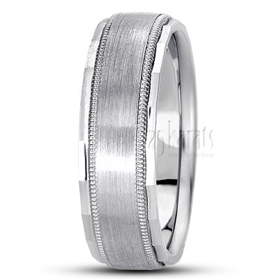 Satin Finish Carved Design Wedding Band  - view 2 thumbnail