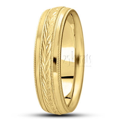 Leaf Design Basic Carved Wedding Band  - view 3 thumbnail