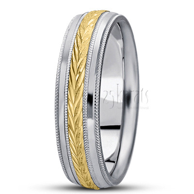 Leaf Design Basic Carved Wedding Band  - view 4
