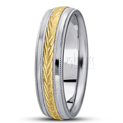 Leaf Design Basic Carved Wedding Band  - view 4 thumbnail
