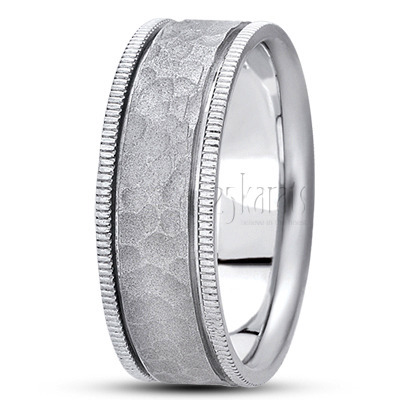 Beaded Edge Carved Design Wedding Ring  - view 2 thumbnail
