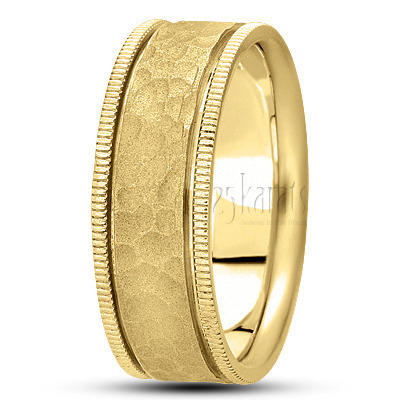 Beaded Edge Carved Design Wedding Ring  - view 3 thumbnail